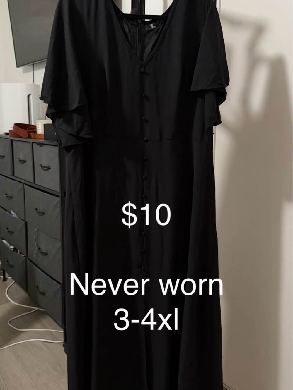 SHEIN Black Maxi Dress with Button-Front V-Neck